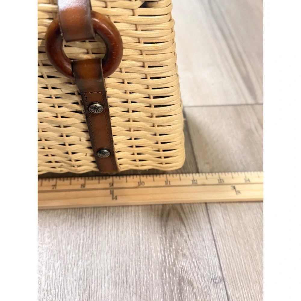 Patricia Nash Wicker Satchel Leather Trim Straw Handbag Brown Tan with Scarf
